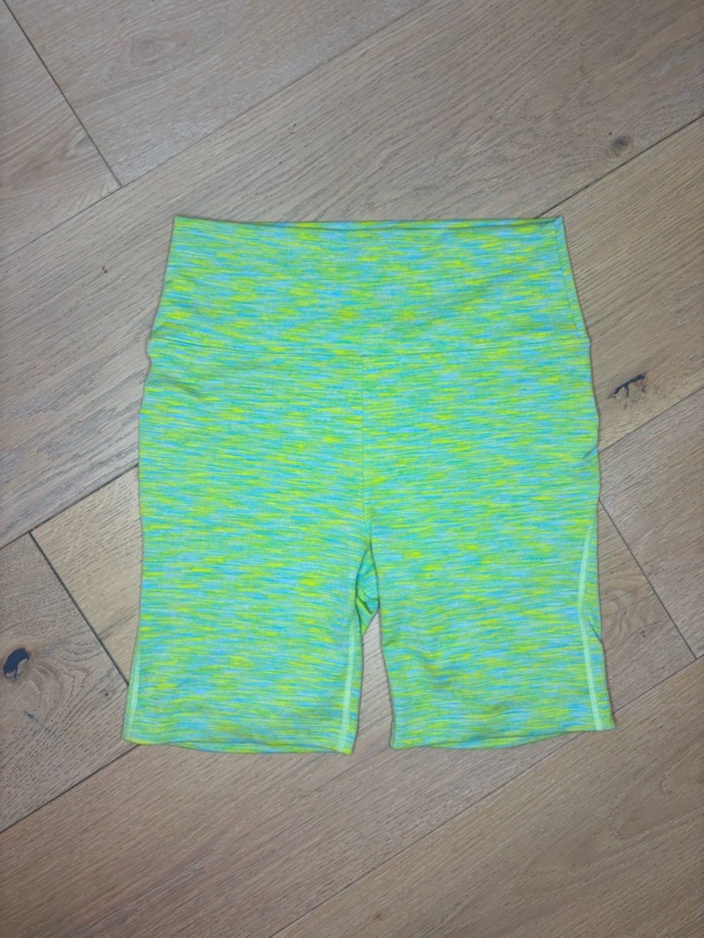Outdoor Voices Lime Green and Light Blue Space-Dye Leggings